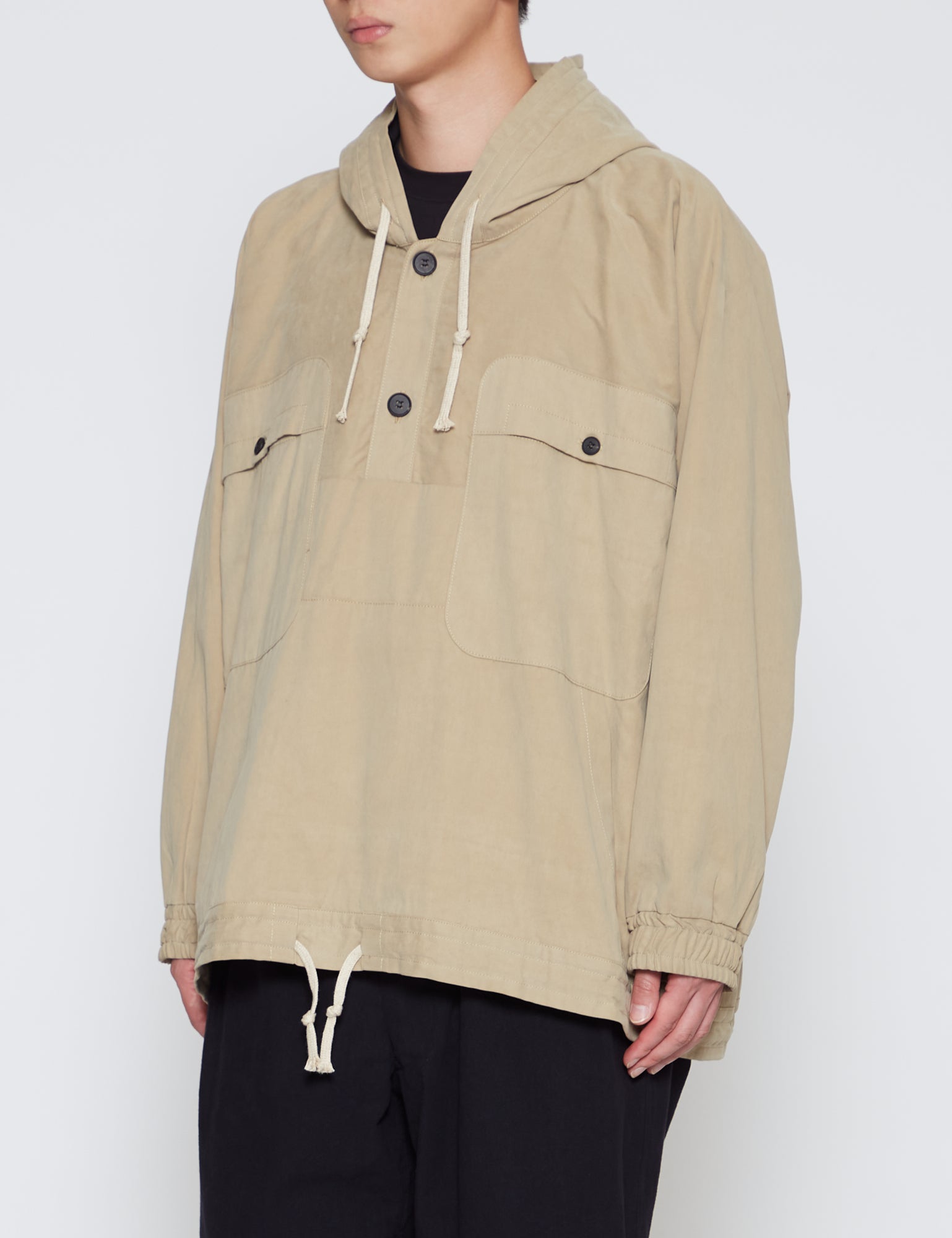 O PROJECT BEIGE HOODED PULLOVER JACKET