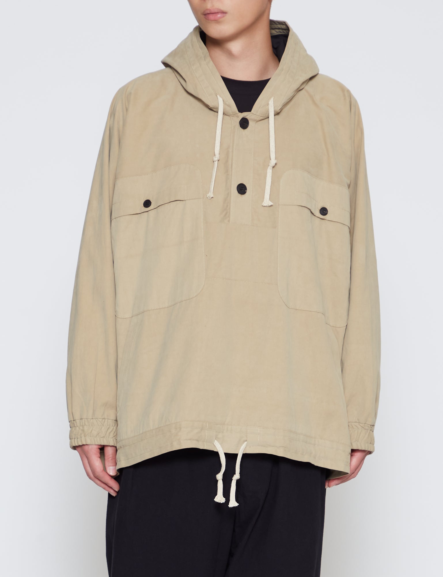 O PROJECT BEIGE HOODED PULLOVER JACKET
