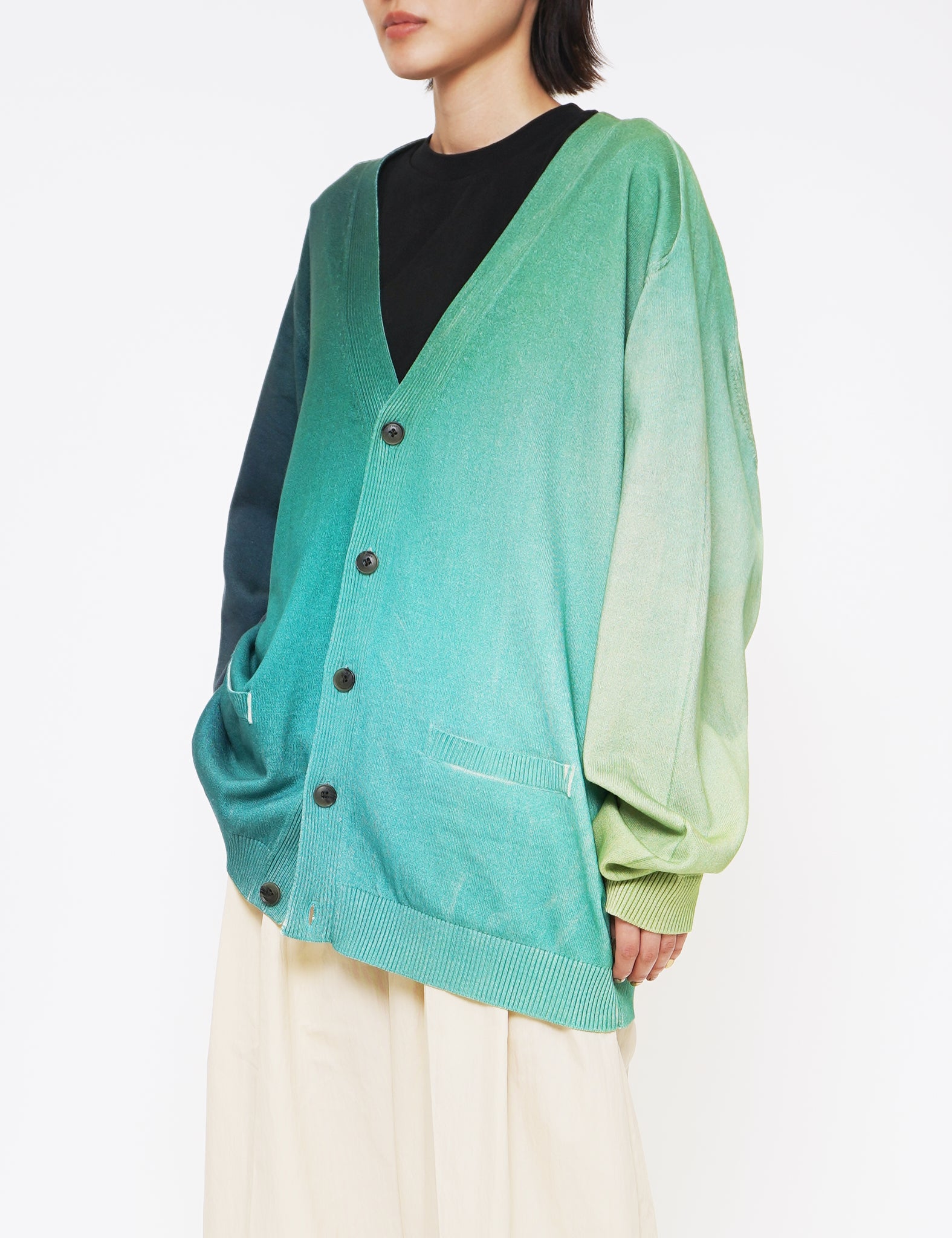 GREEN GRADATION PRINTED CARDIGAN