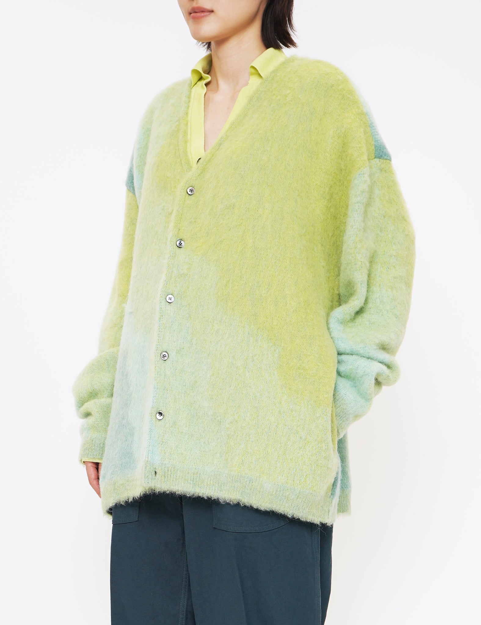 LIME YELLOW GRADATION JACQUARD CARDIGAN