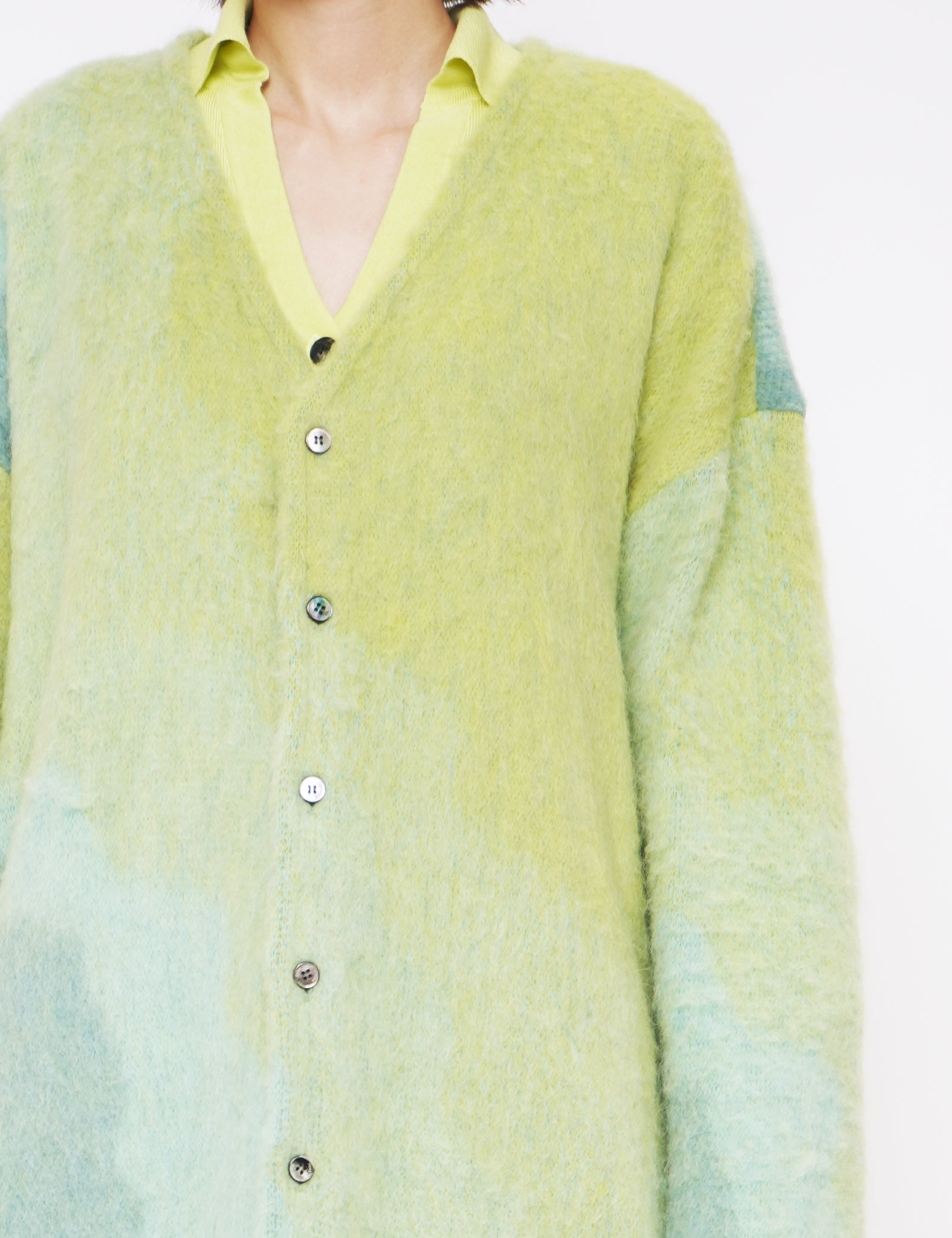 LIME YELLOW GRADATION JACQUARD CARDIGAN