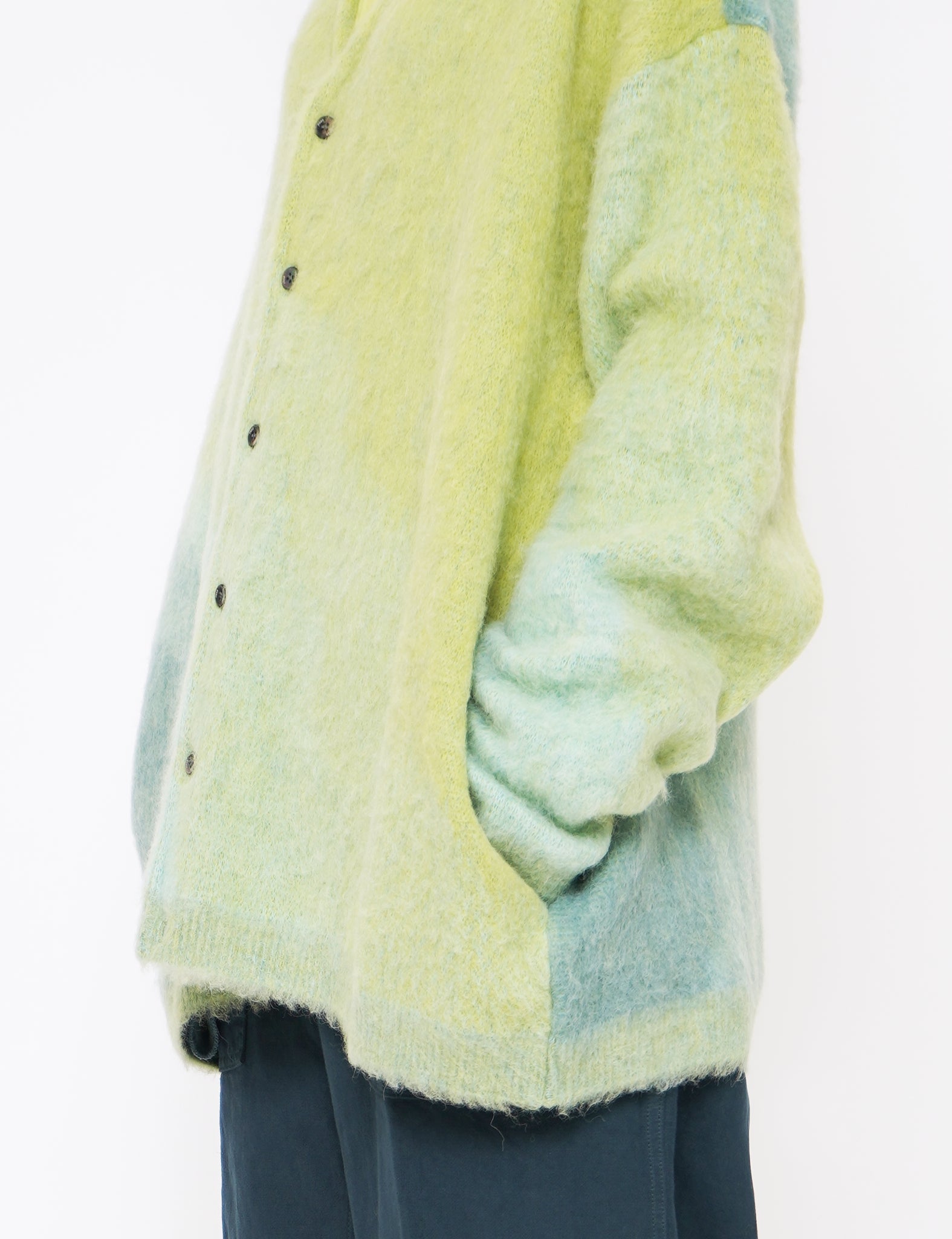 LIME YELLOW GRADATION JACQUARD CARDIGAN