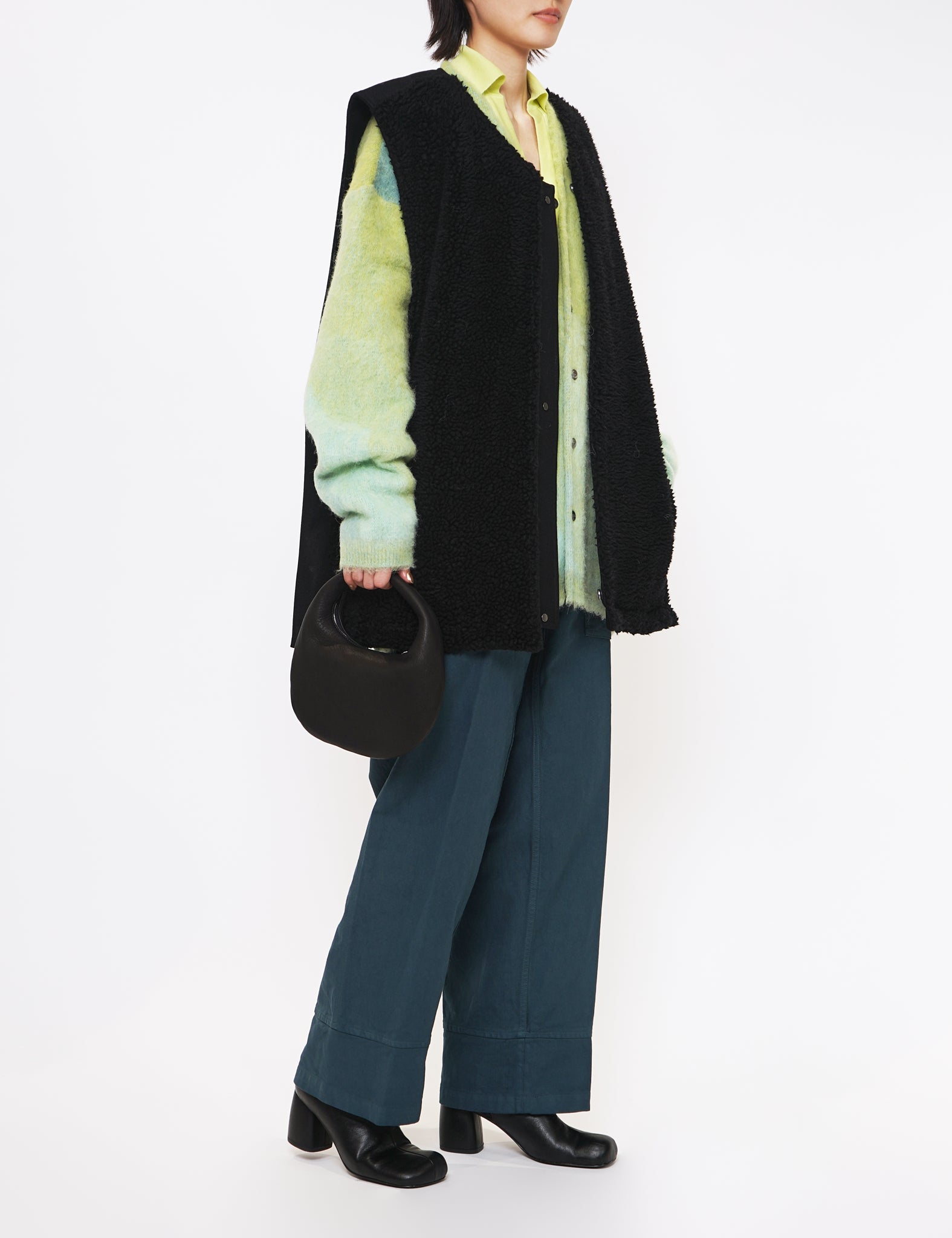 LIME YELLOW GRADATION JACQUARD CARDIGAN
