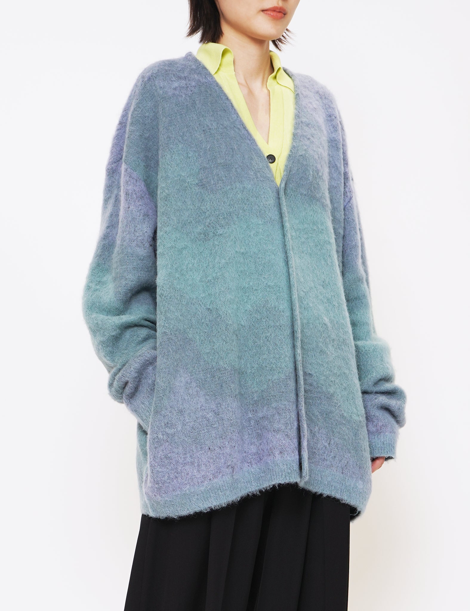 MIST GREEN GRADATION JACQUARD CARDIGAN