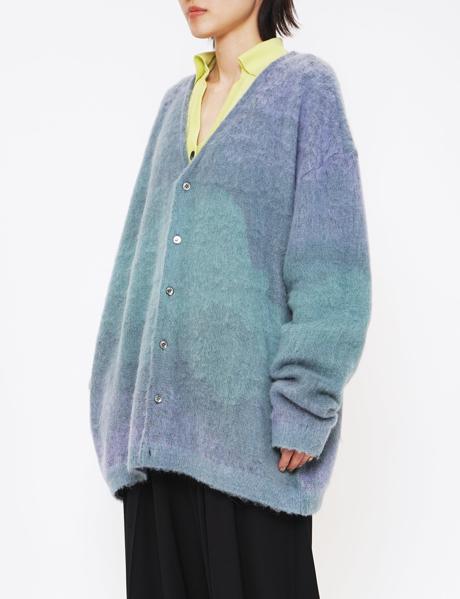 MIST GREEN GRADATION JACQUARD CARDIGAN