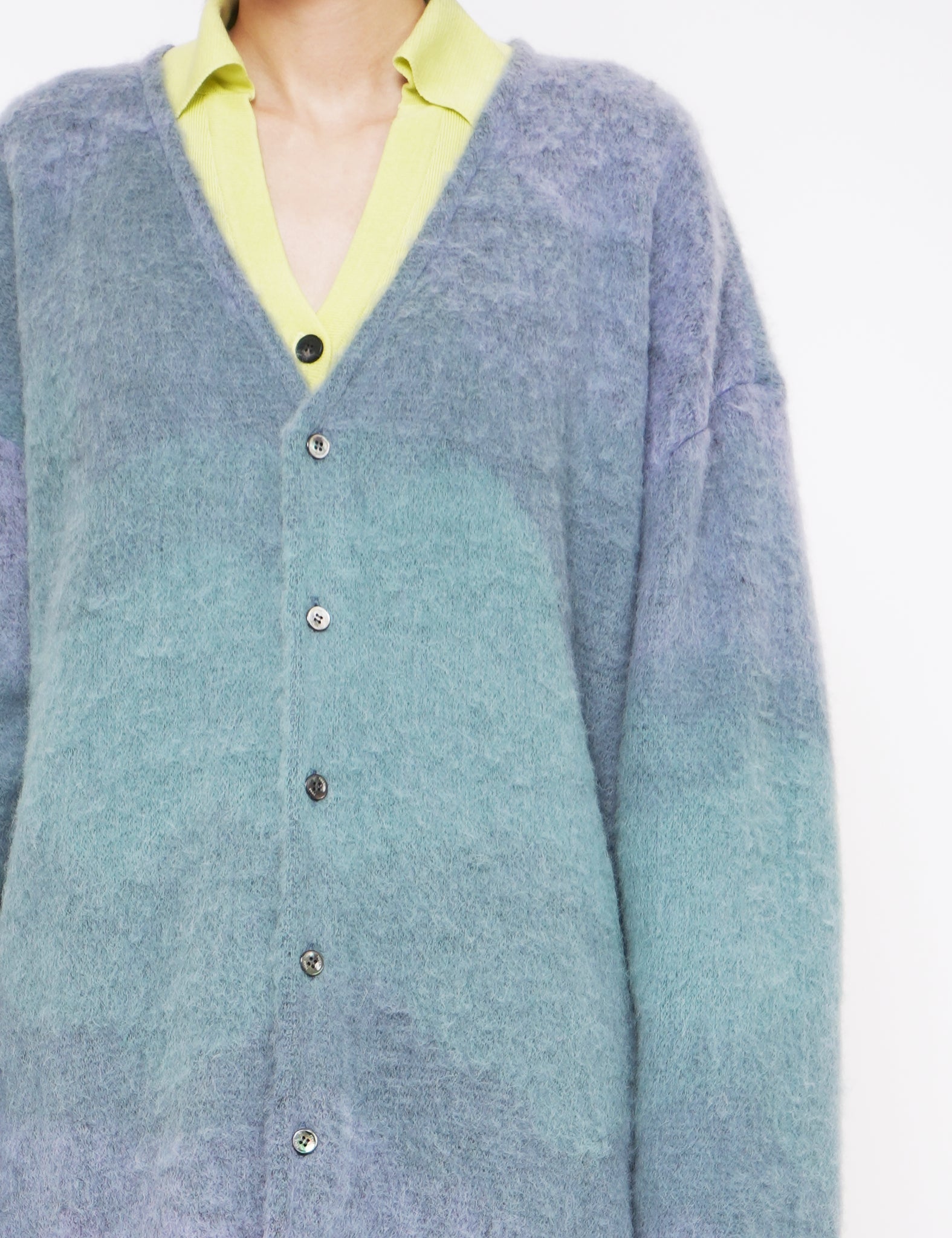 MIST GREEN GRADATION JACQUARD CARDIGAN
