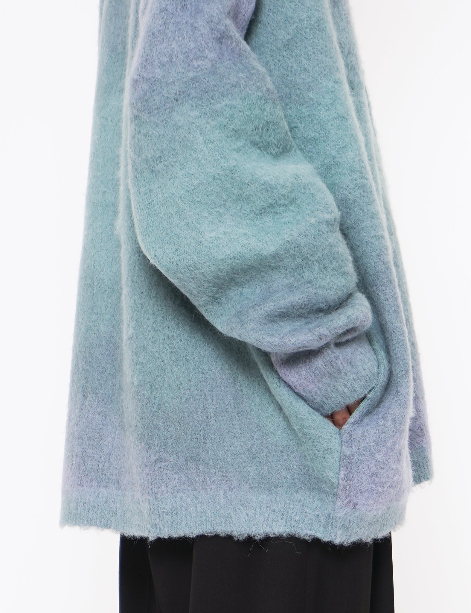 MIST GREEN GRADATION JACQUARD CARDIGAN