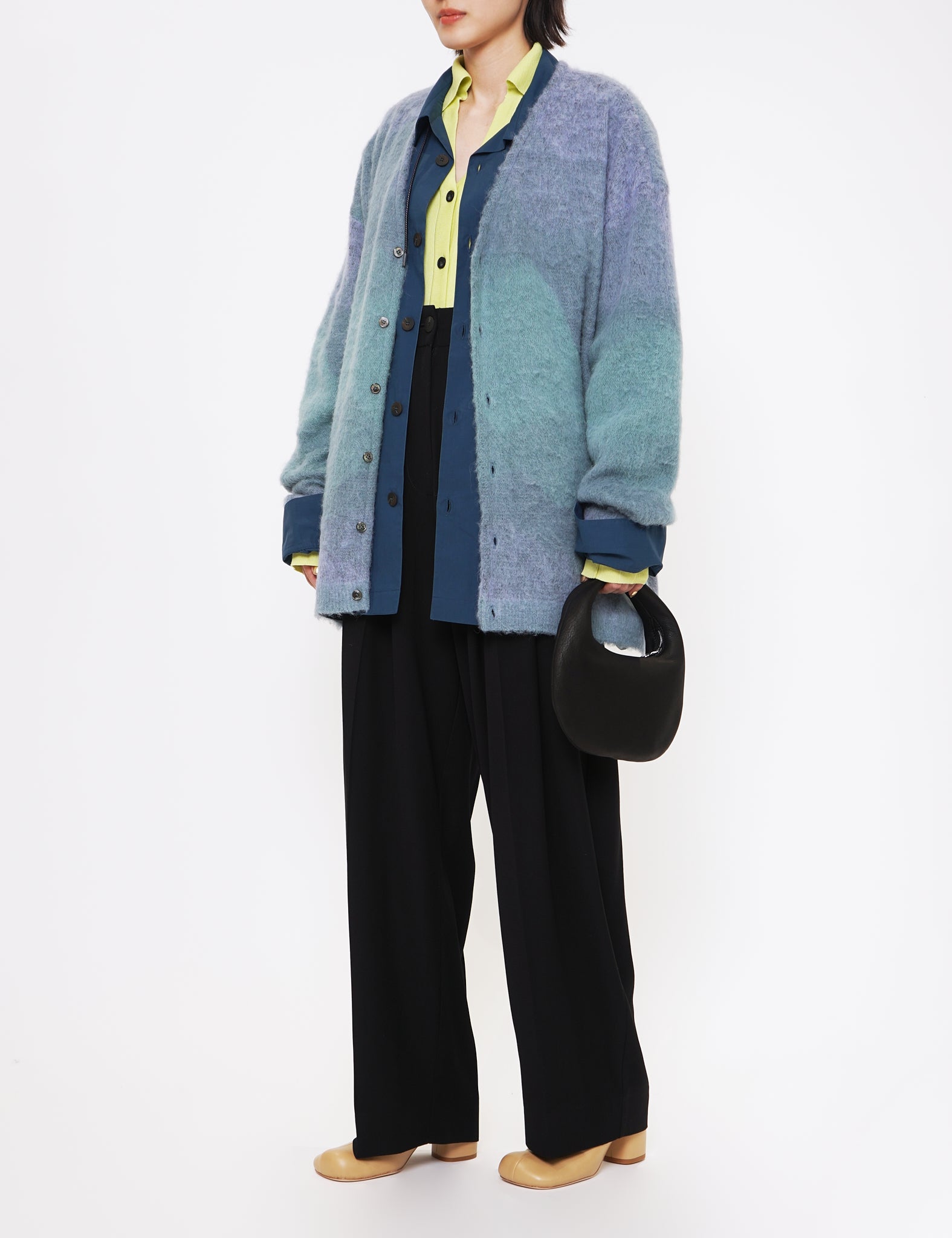 MIST GREEN GRADATION JACQUARD CARDIGAN