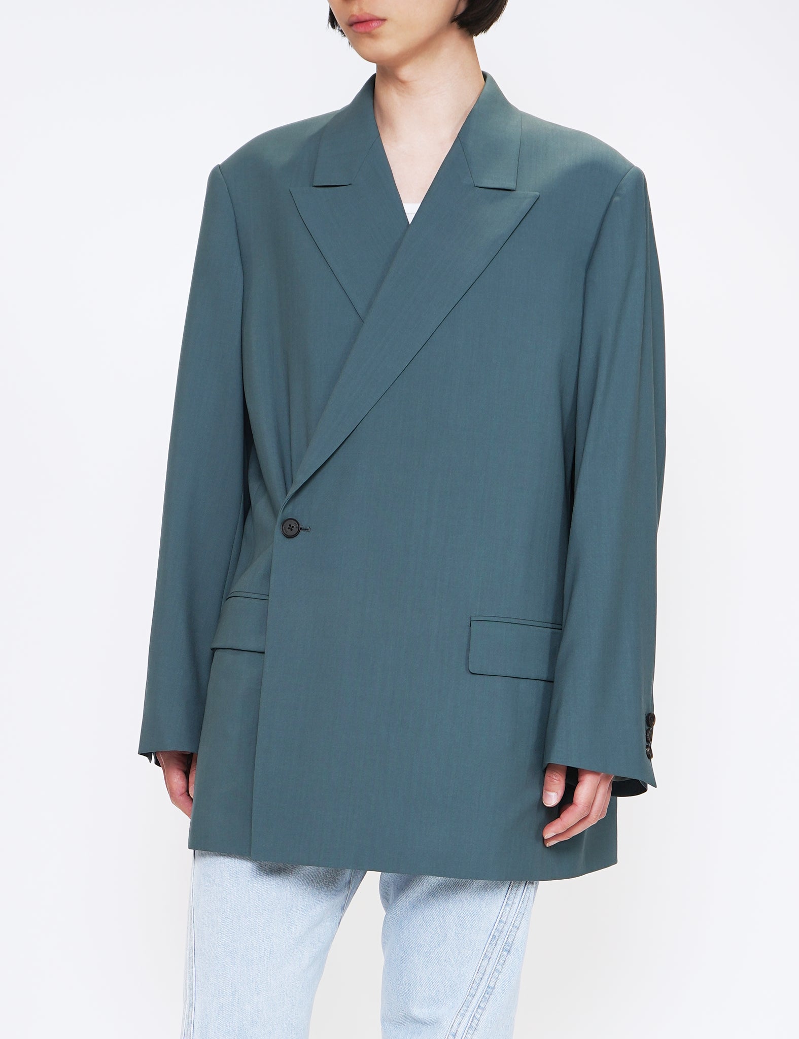PEACOCK GREEN BOXY DOUBLE BREASTED JACKET