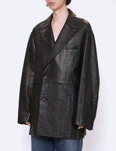 Load image into Gallery viewer, BLACK LEATHER DOUBLE BREASTED JACKET
