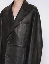 Load image into Gallery viewer, BLACK LEATHER DOUBLE BREASTED JACKET
