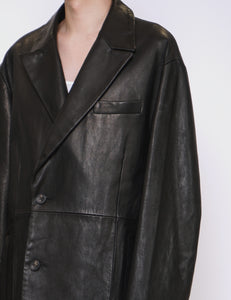 BLACK LEATHER DOUBLE BREASTED JACKET