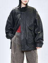 Load image into Gallery viewer, BLACK LEATHER FLIGHT JACKET
