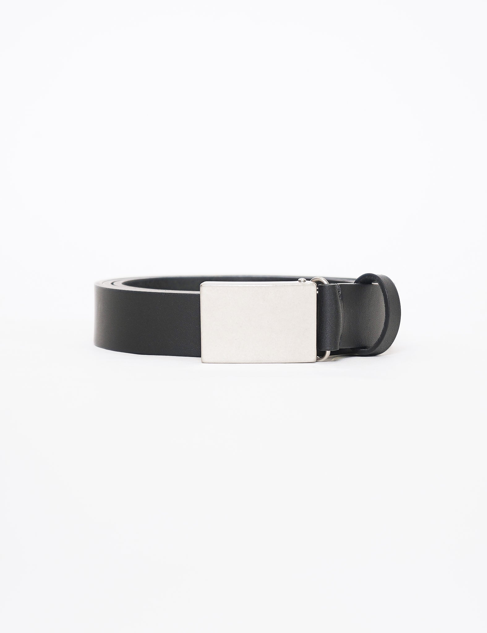BLACK PLAIN BUCKLE LEATHER BELT