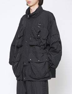 BLACK NYLON MULTI POCKETS DETACHABLE UTILITY BLOUSON