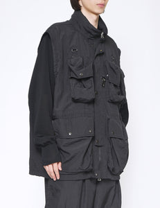 BLACK NYLON MULTI POCKETS DETACHABLE UTILITY BLOUSON