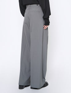 BLUE GRAY WOOL TROPICAL 3PLEATED WIDE-LEG TROUSERS