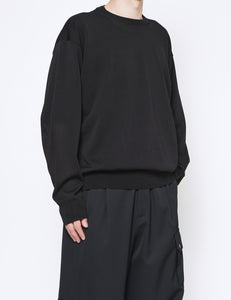 BLACK WOOL SILK KNIT TUCKED LS