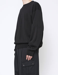 BLACK WOOL SILK KNIT TUCKED LS