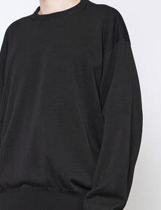 BLACK WOOL SILK KNIT TUCKED LS