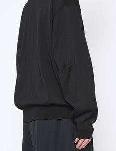 BLACK WOOL SILK KNIT TUCKED LS