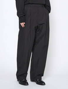 BLACK WINDPROOF NYLON WIDE EASY TROUSERS