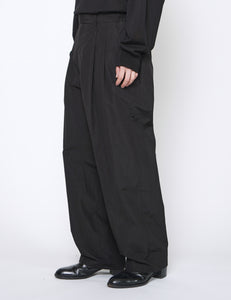 BLACK WINDPROOF NYLON WIDE EASY TROUSERS