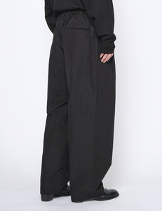 BLACK WINDPROOF NYLON WIDE EASY TROUSERS