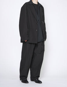 BLACK WINDPROOF NYLON WIDE EASY TROUSERS