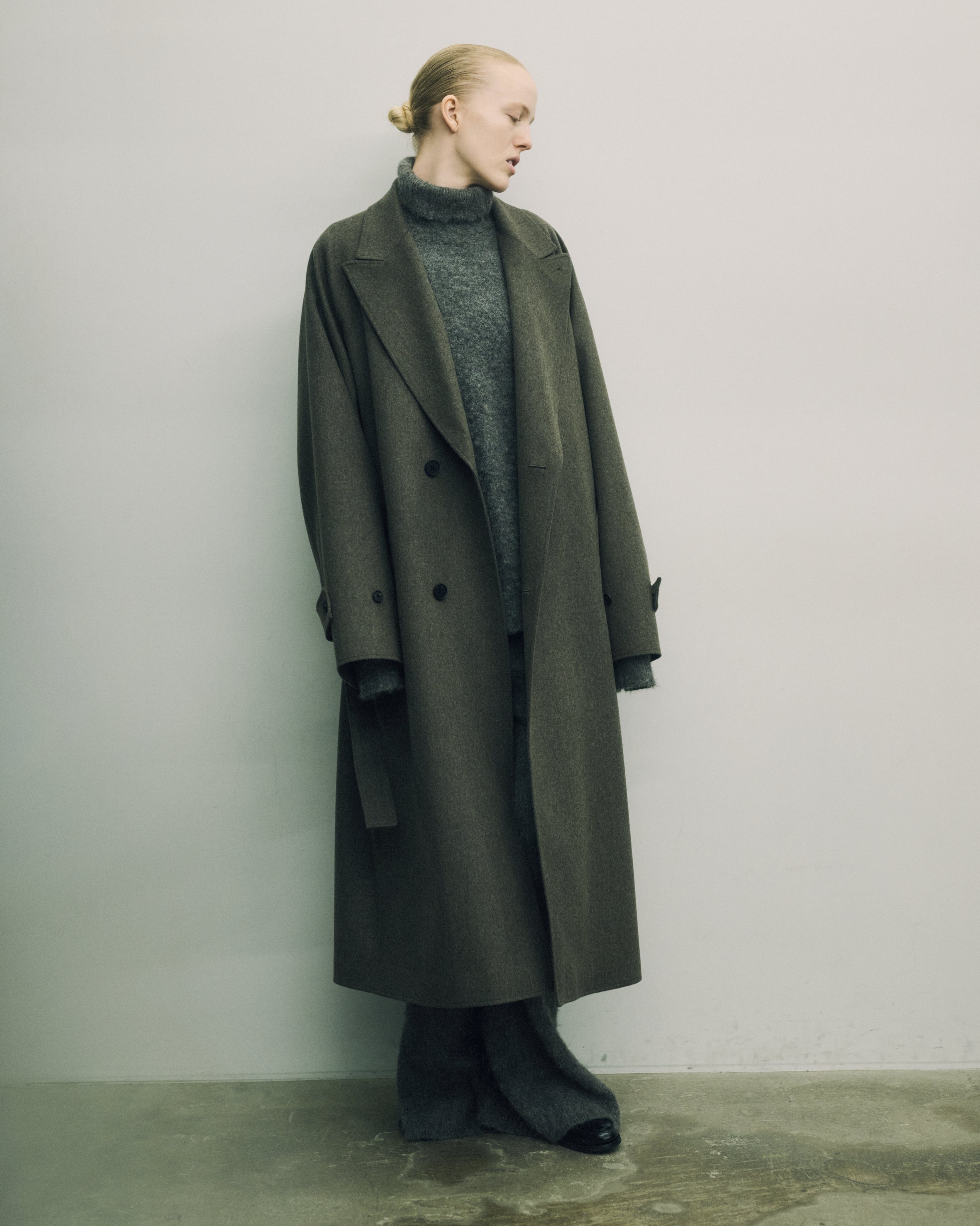 GREY WOOL/ALPACA MILLED KNIT TURTLE NECK LS