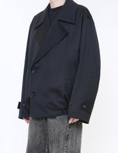 Load image into Gallery viewer, BLACK W/SI SATIN OVERSIZED DOUBLE BREAST BLOUSON
