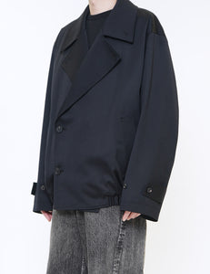 BLACK W/SI SATIN OVERSIZED DOUBLE BREAST BLOUSON