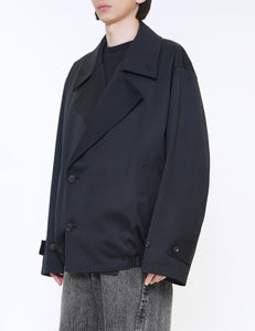 BLACK W/SI SATIN OVERSIZED DOUBLE BREAST BLOUSON