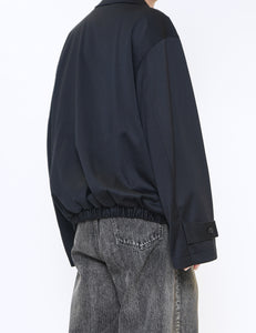 BLACK W/SI SATIN OVERSIZED DOUBLE BREAST BLOUSON