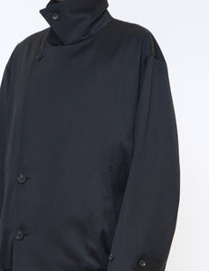 BLACK W/SI SATIN OVERSIZED DOUBLE BREAST BLOUSON