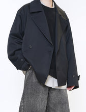 Load image into Gallery viewer, BLACK W/SI SATIN OVERSIZED DOUBLE BREAST BLOUSON
