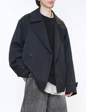 Load image into Gallery viewer, BLACK W/SI SATIN OVERSIZED DOUBLE BREAST BLOUSON
