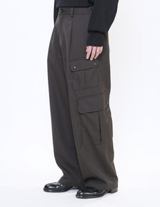 GREY KHAKI CARGO POCKET WIDE EASY TROUSERS