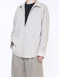 GREIGE C/SI TWILL OVERSIZED SKIPPER SHIRT