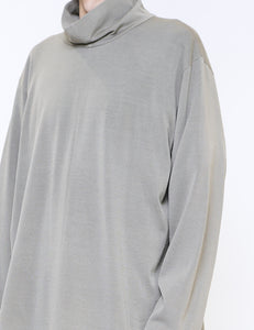 GREIGE WOOL SILK KNIT HIGH NECK LS