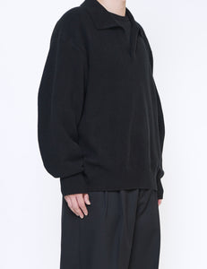 BLACK EXTRA FINE WOOL KNIT SKIPPER LS