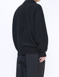 BLACK EXTRA FINE WOOL KNIT SKIPPER LS