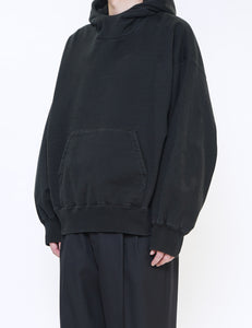 BLACK UNTWISTED YARN FADE SWEAT HOOD LS