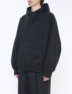 BLACK UNTWISTED YARN FADE SWEAT HOOD LS