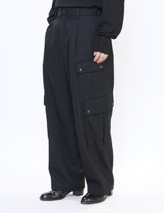 BLACK CARGO POCKET WIDE EASY TROUSERS