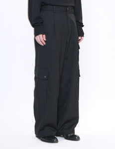 BLACK CARGO POCKET WIDE EASY TROUSERS