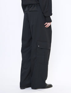 BLACK CARGO POCKET WIDE EASY TROUSERS