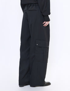 BLACK CARGO POCKET WIDE EASY TROUSERS