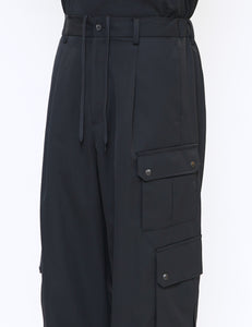 BLACK CARGO POCKET WIDE EASY TROUSERS