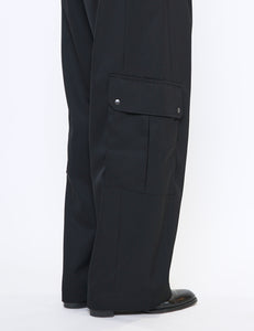 BLACK CARGO POCKET WIDE EASY TROUSERS